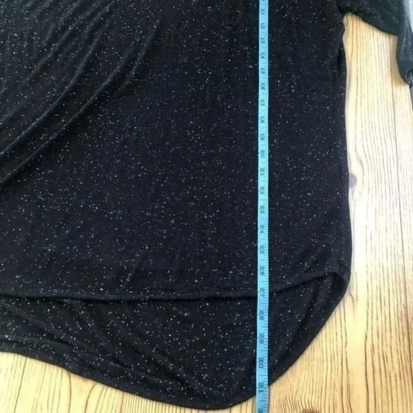 Black Top Tunic Speckled Pattern 3/4 Sleeve V Neck Womens - Picture 7 of 8